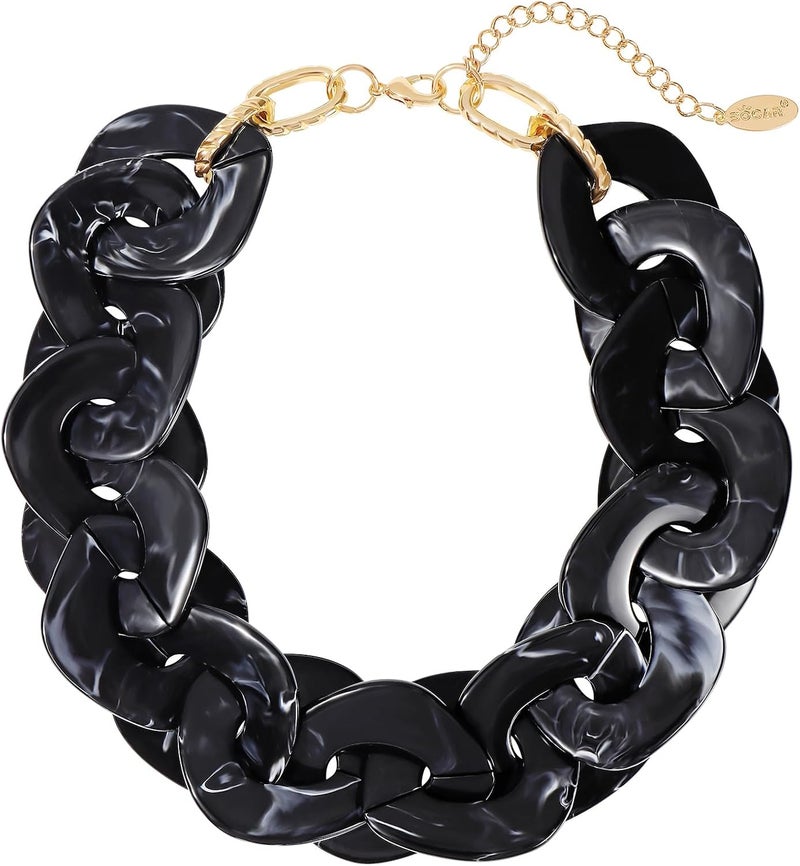 Bocar Statement Chunky Acrylic Cuban Choker Necklace Fashion Bib Collar Chain Necklace for Women(NK-10666) - Image 1